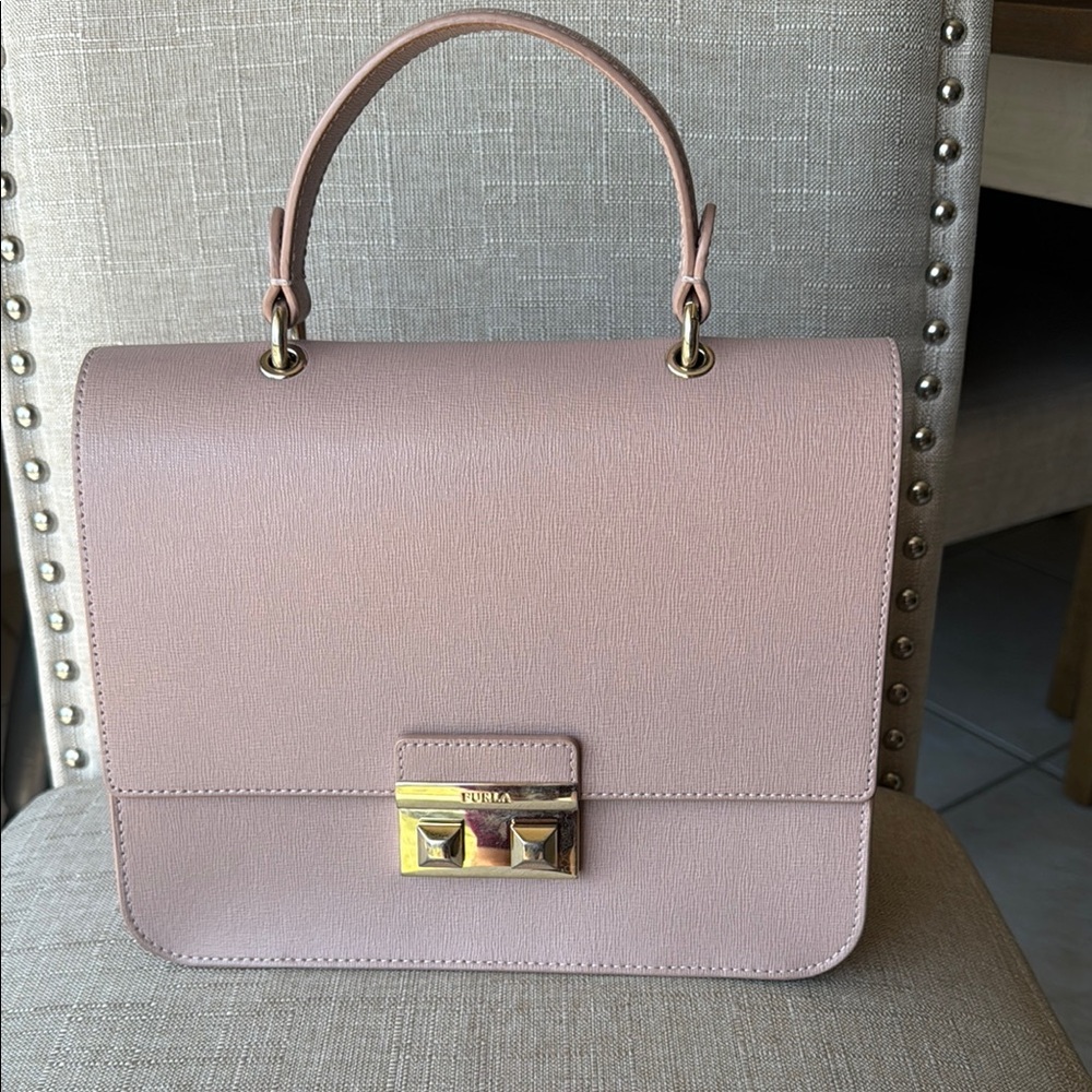Furla Pink Satchel with Gold Clasp and Top Handle